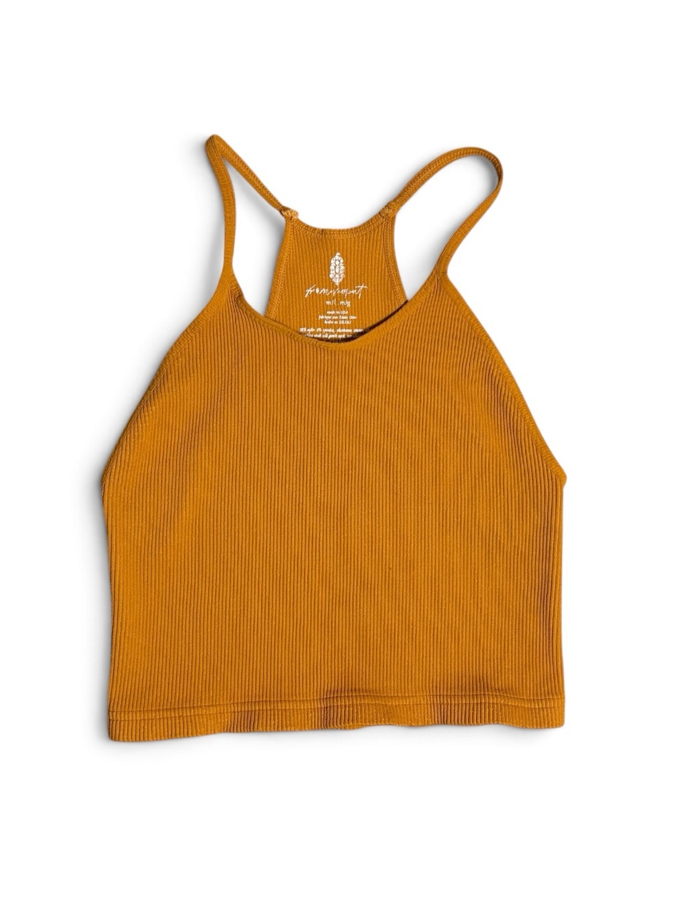 Free People Yellow Ribbed Razor Back Crop Seamless Tank Top - Picture 2 of 6